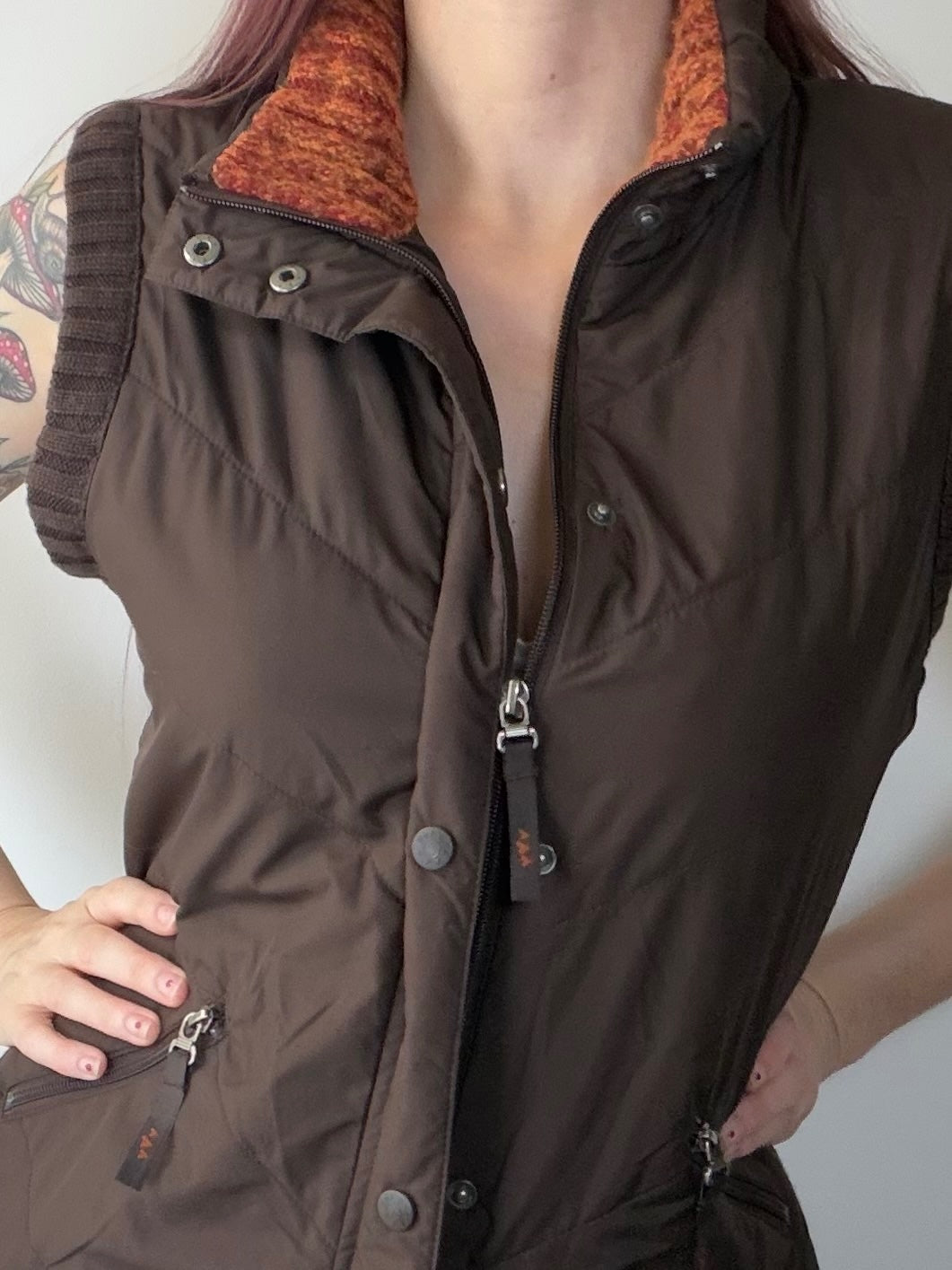 Vintage Y2K Gilet By Per Una Brown Quilted Ribbed Knit Sleeveless Vest Size L 12