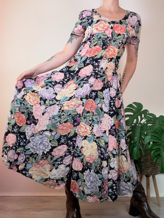 Vintage 1990s Summer Dress Floral Button Front Cottagcore Maxi Dress Size 12