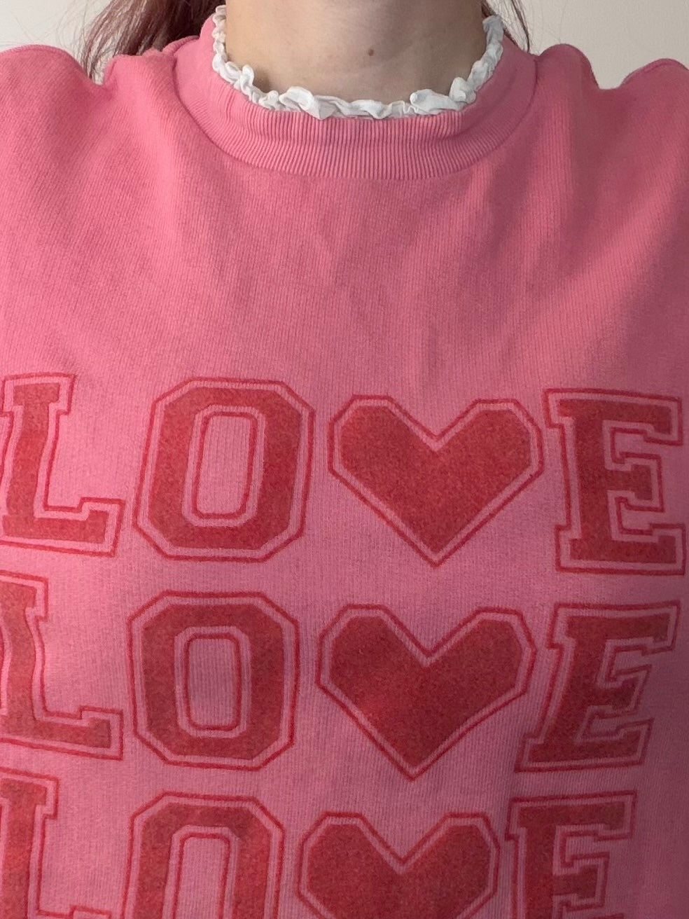 Pink LOVE Heart Jumper By Next Frilly Cotton Graphic Sweatshirt Size L 14 to 16