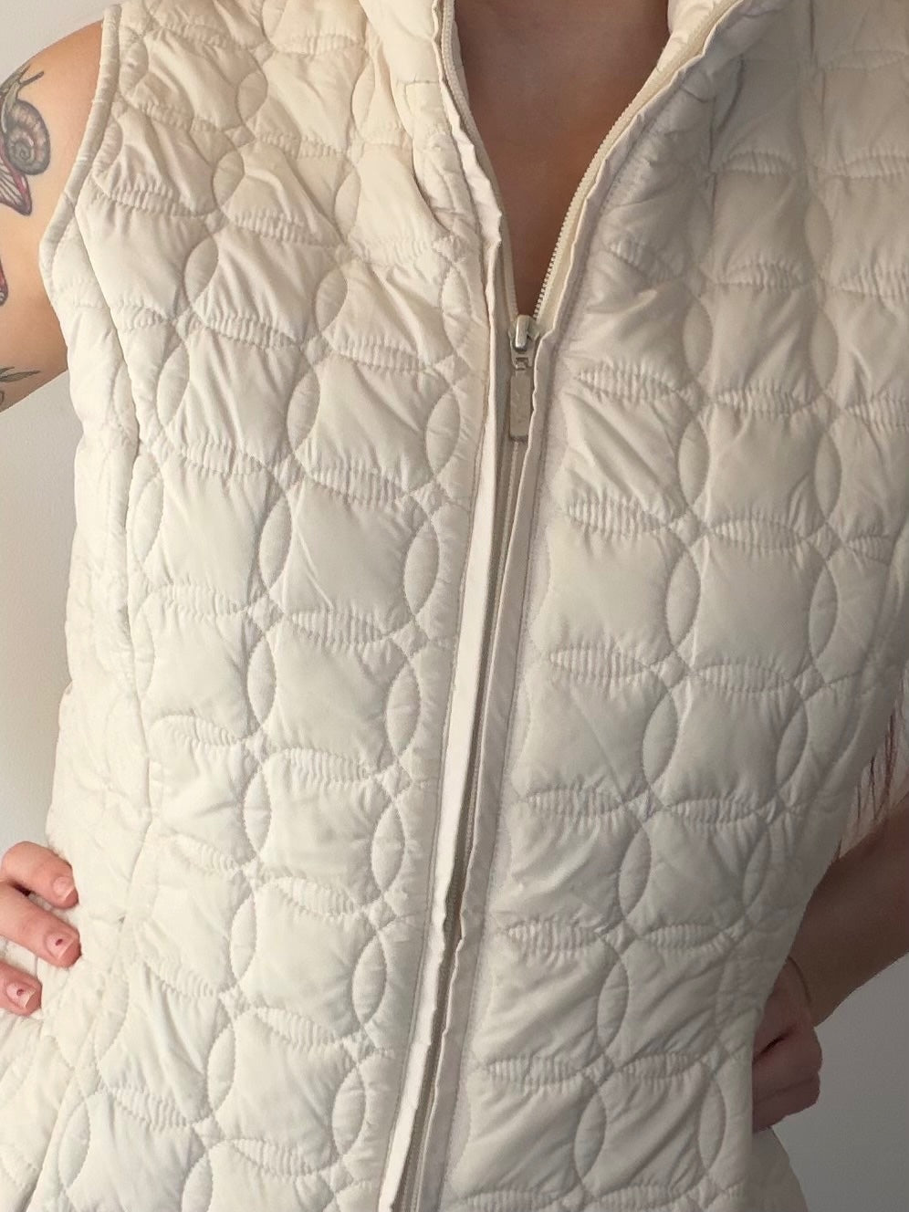 Vintage Y2K Gilet By Per Una Cream Quilted Sleeveless Puffer Vest Size M 10 12