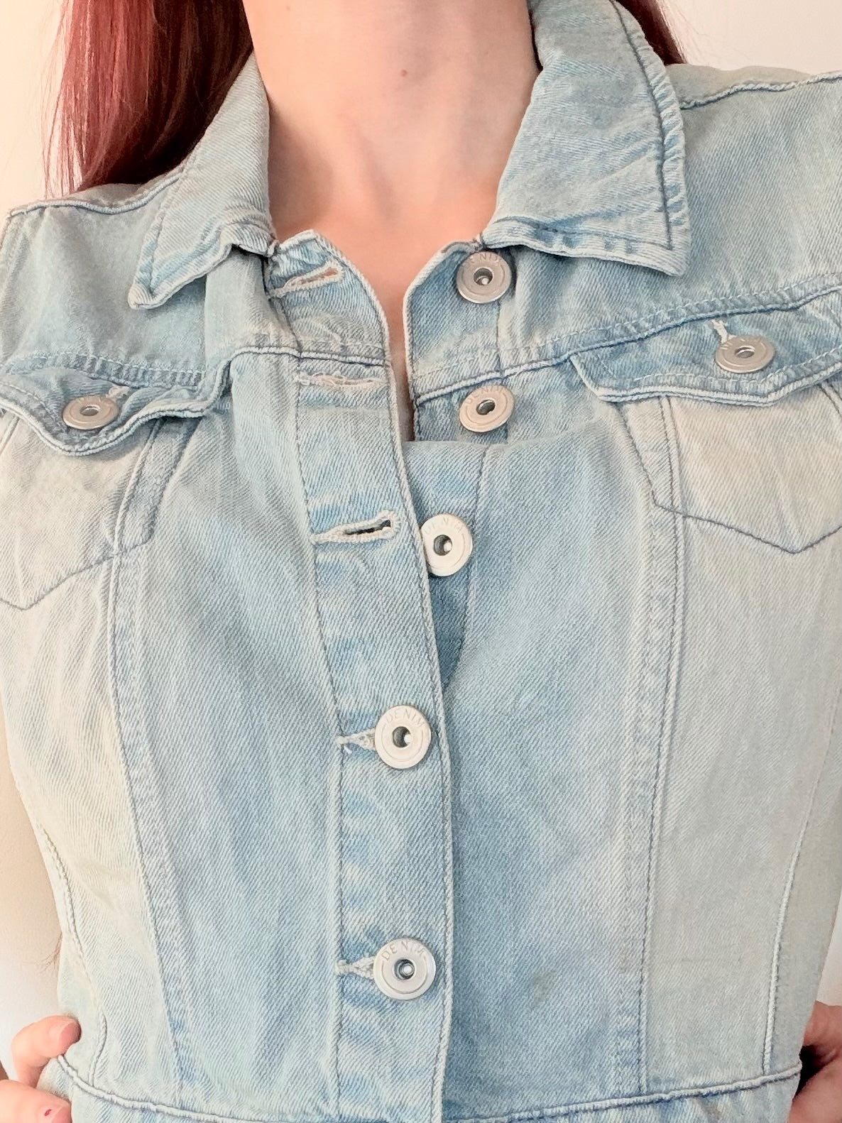 Light Blue Denim Sleeveless Vest Jacket Size M 10 to 12