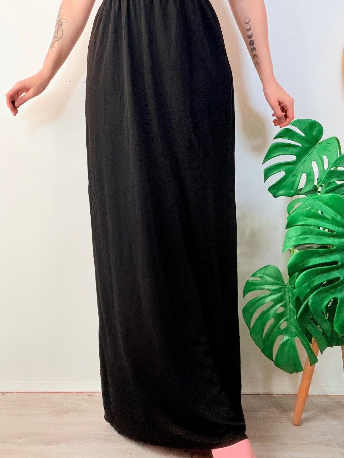 vintage 1970s Maxi Dress with Sequin Top Black disco Party Dress size 10 to 12