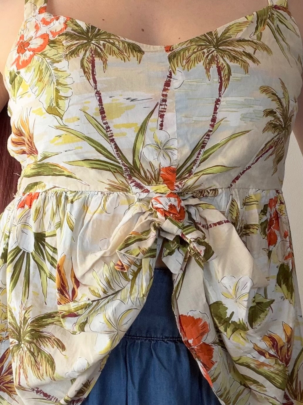 Hawaiian Holiday strappy Top Tropical Floral Tie Front Summer Top Size 10