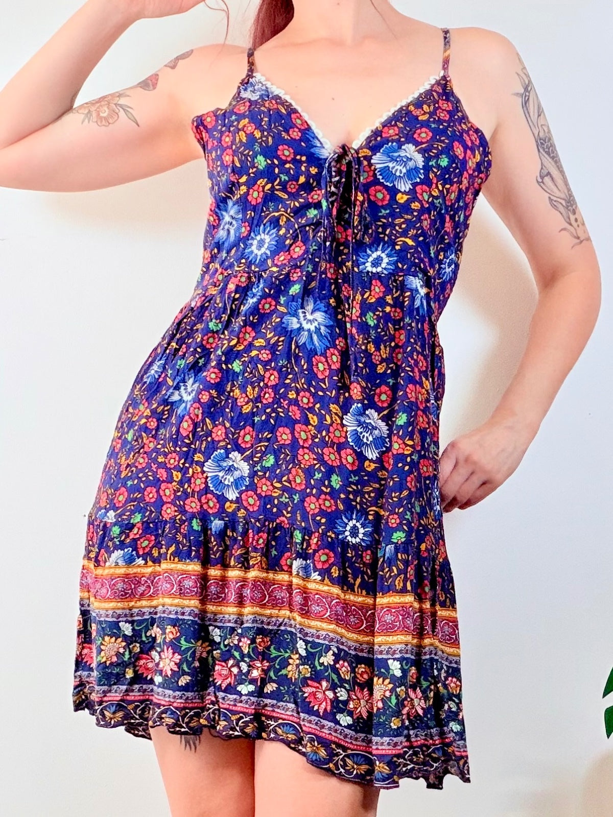 Boho Floral Summer Dress with Adjustable Straps hippie Holiday festival 10 12