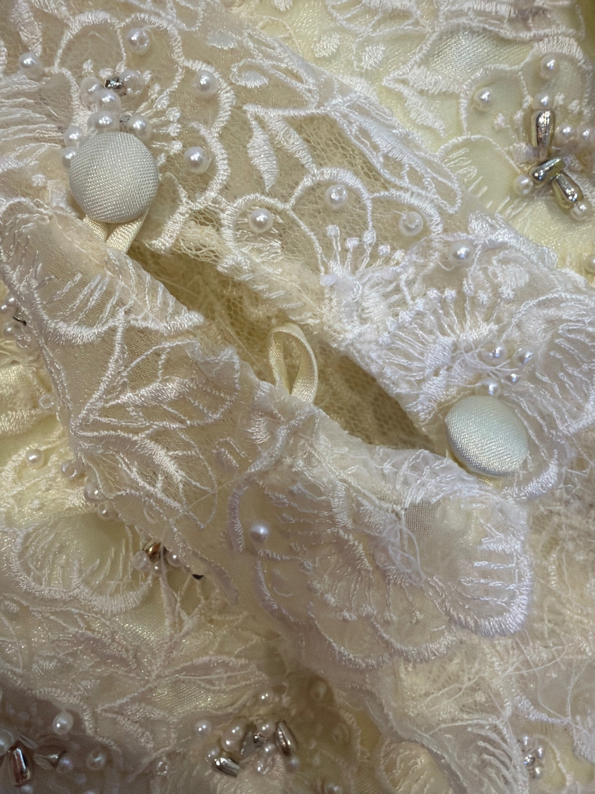 Vintage 1990s Cocktail Dress Lace Beaded Bridal Prom Gown Size 8 Yellow Satin