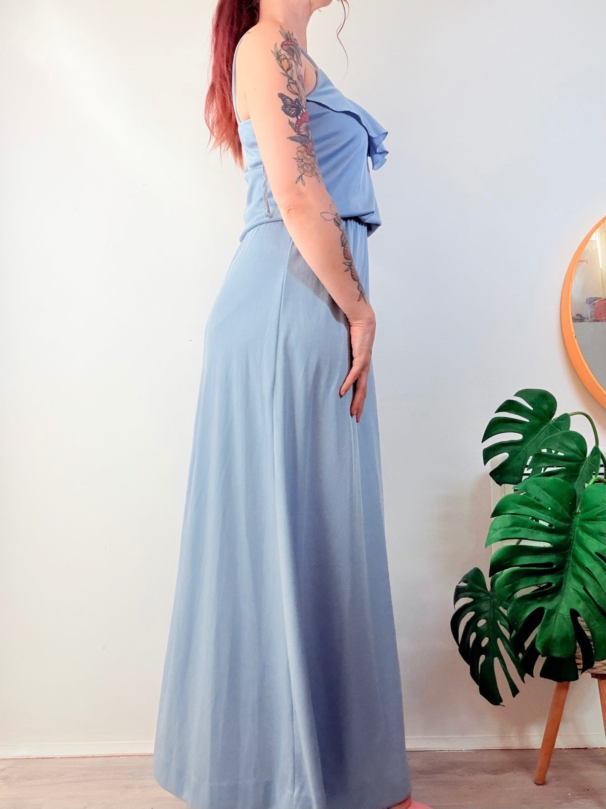 Vintage Maxi Dress Long summer with Ruffle Detail and Spaghetti Straps Size 10