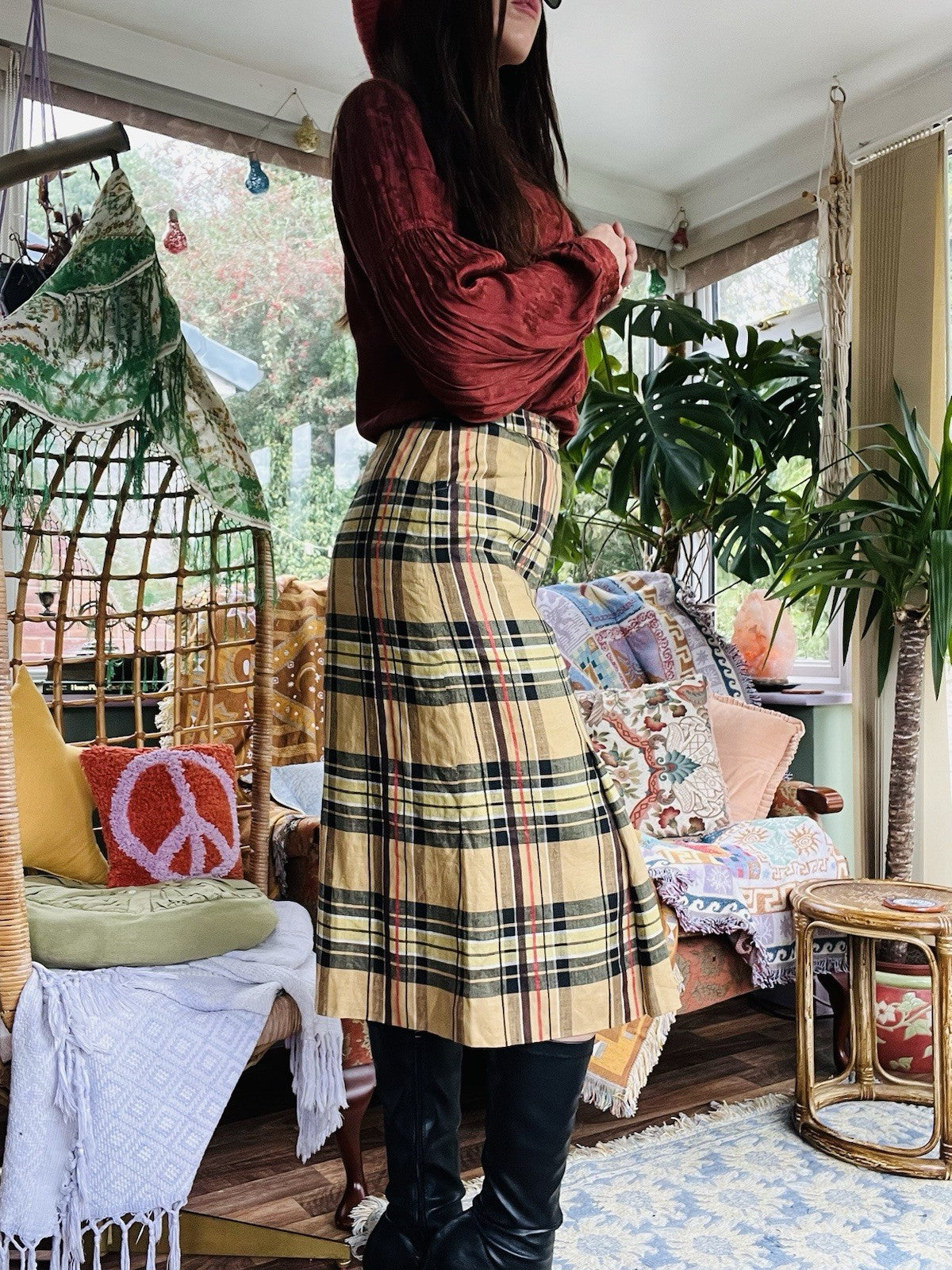 Vintage Tartan Culottes, Check Plaid Long Wide Leg Shorts By Eva Donna Size 8