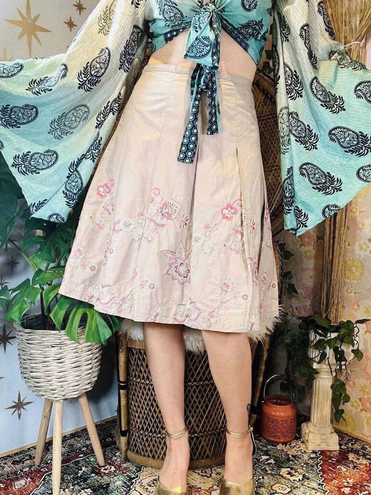Vintage Y2K Embroidered Skirt By Marks And Spenser Floral Butterfly Fairycore 14