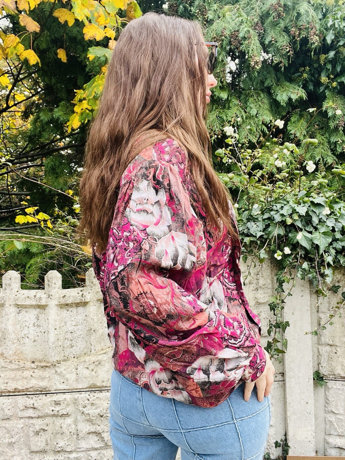 Vintage 80s Oversized Shirt Size 14 16 Red 1980s Retro Bagggy Blouse Floral Top