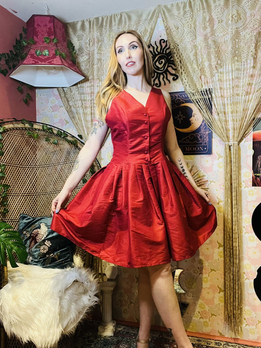 Vintage 1990s Cocktail Dress Button Front A Line Knee Length Party Prom Dress 12