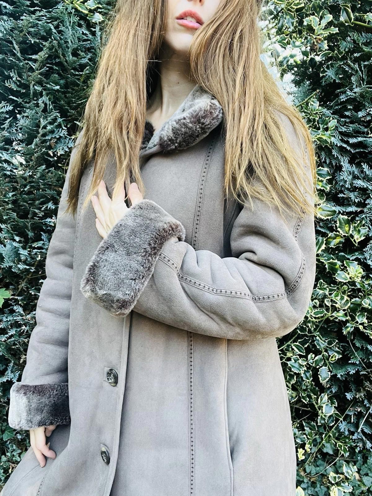Warm Winter Afghan Coat, Faux Fur Lines Shearling, Embroidered  Jacket Grey 16