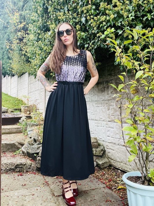 Vintage 1980s Party Dress Black Size 16-18 Shimmery Sparkly Long Cocktail Dress