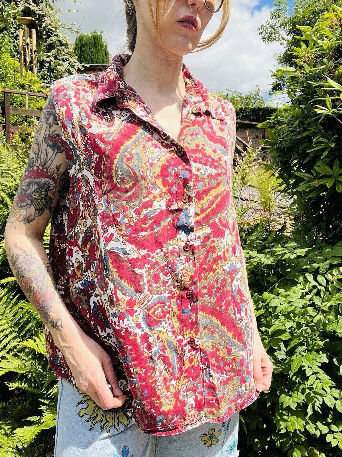 Vintage Y2K Paisley Shirt Hippie boho Sleeveless Blouse By March Landing Size 18