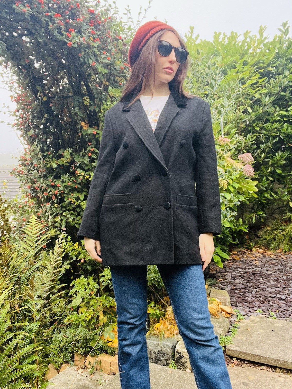 Vintage 70s Winter Coat By Etam Warm Black Jacket With Velvet Collar Size 14