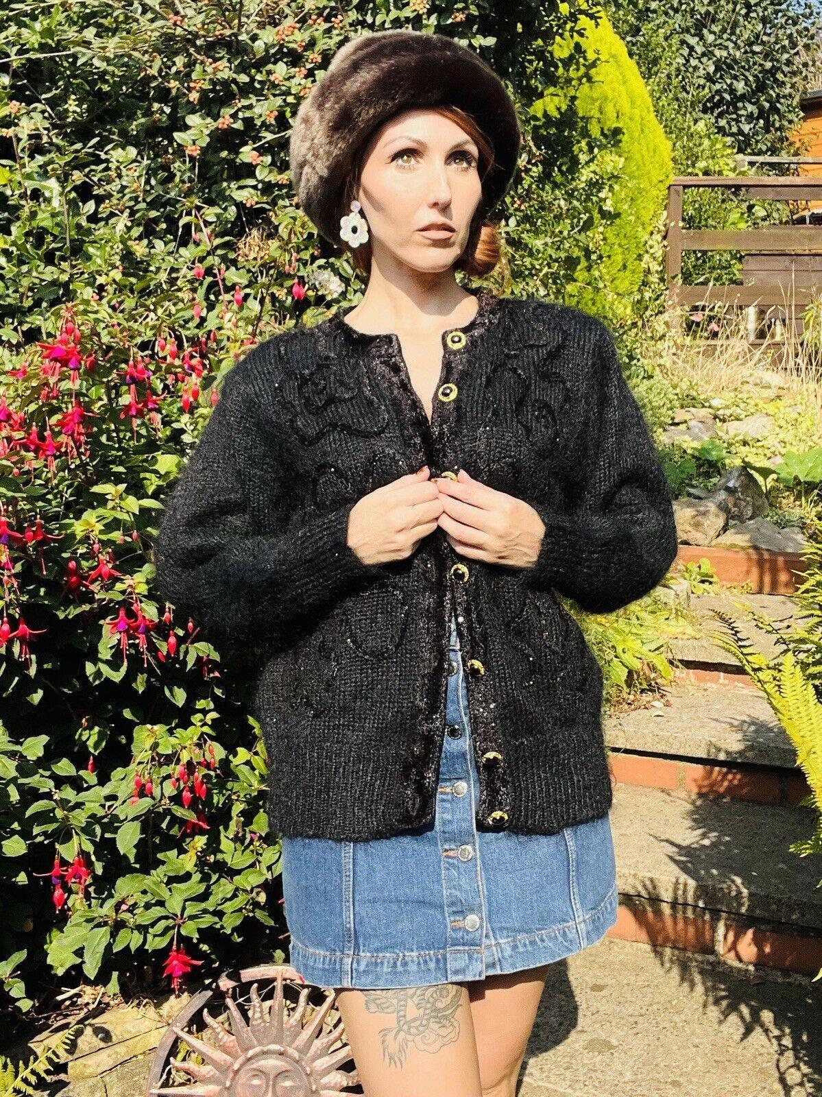 Vintage 1980s Retro Cardigan Fluffy Woolly Knit 1980s Warm Winter Cardigan 12 14