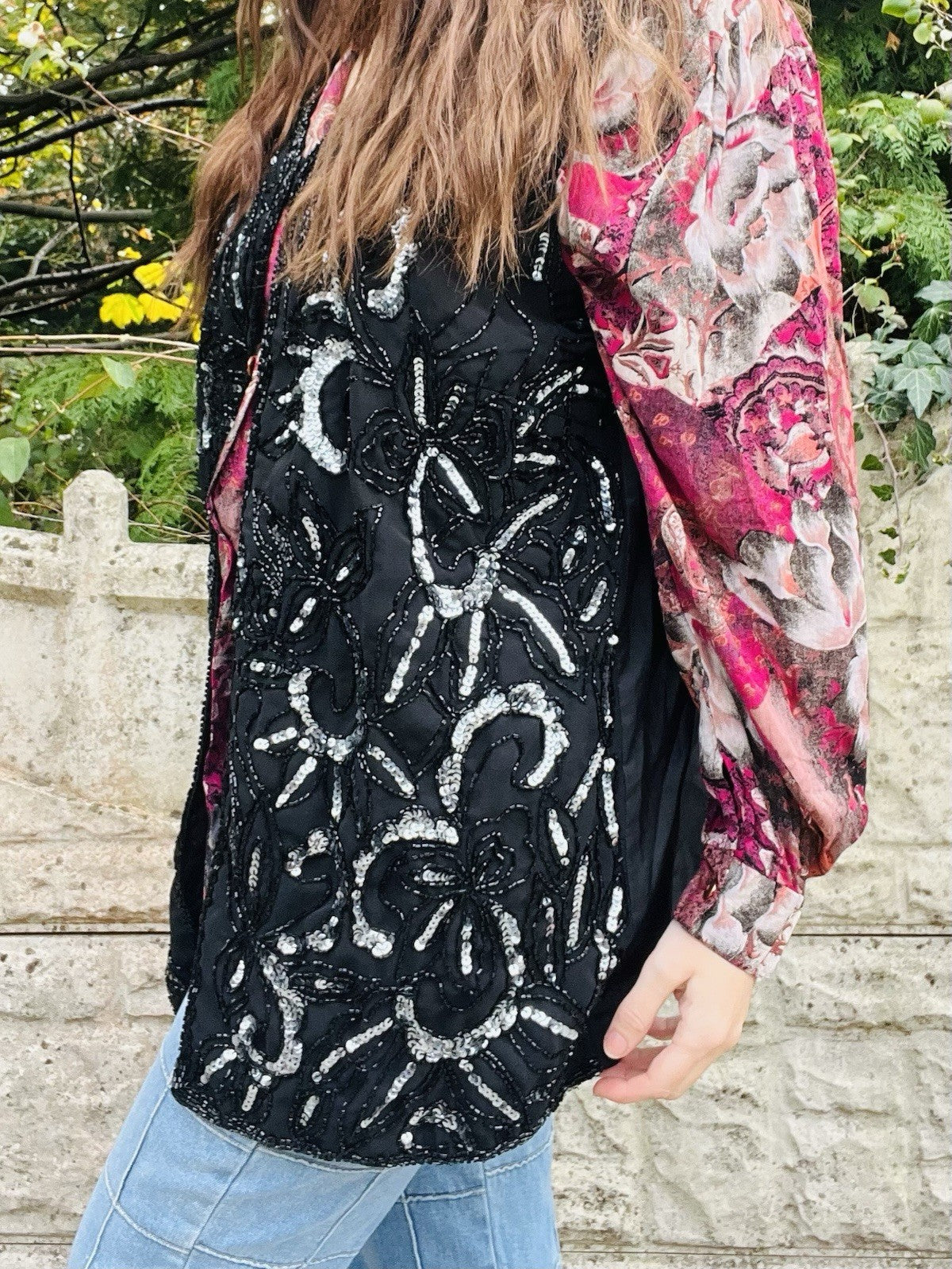 Vintage 80s Beaded Waistcoat Black Size 14 1980s Embellished Sequin Party Top