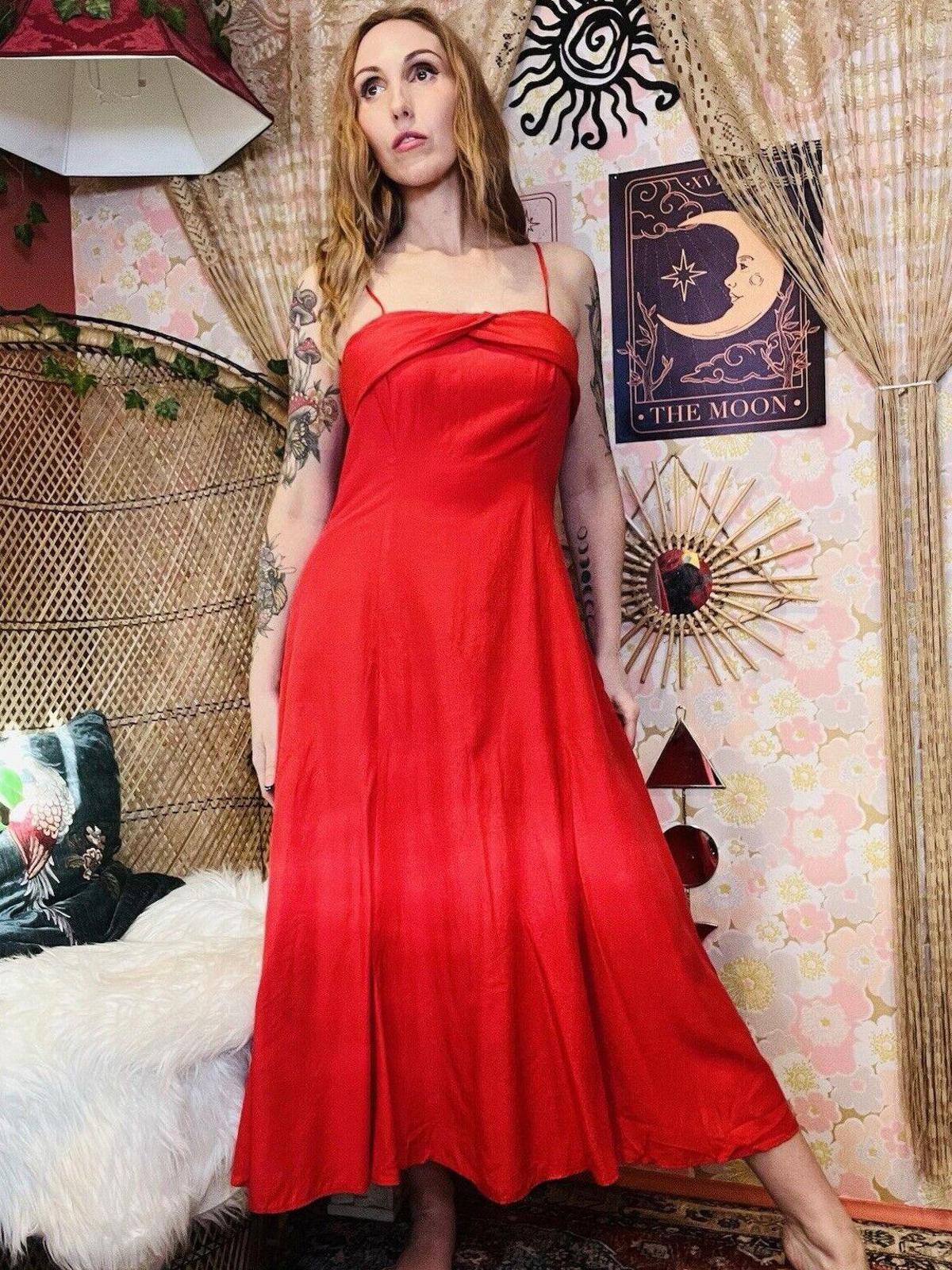 Vintage 1990s Summer Dress By Next Simple Floaty Strappy Dress Red Size 10