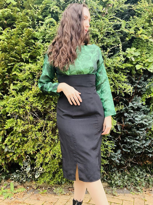 Vintage 1980s Cocktail Dress, Backless Pencil Wiggle Skirt With Long Sleeves, 10