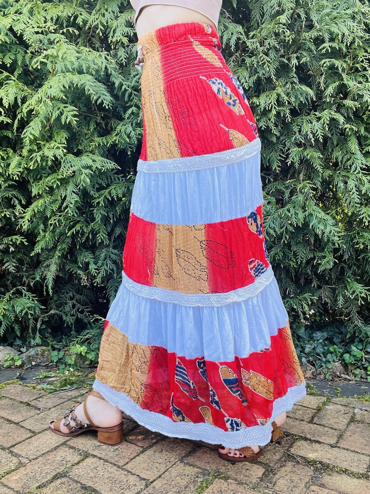 Vintage 1990s Maxi Skirt Hippie Boho Layered Frilly Long Festival Summer 8-10