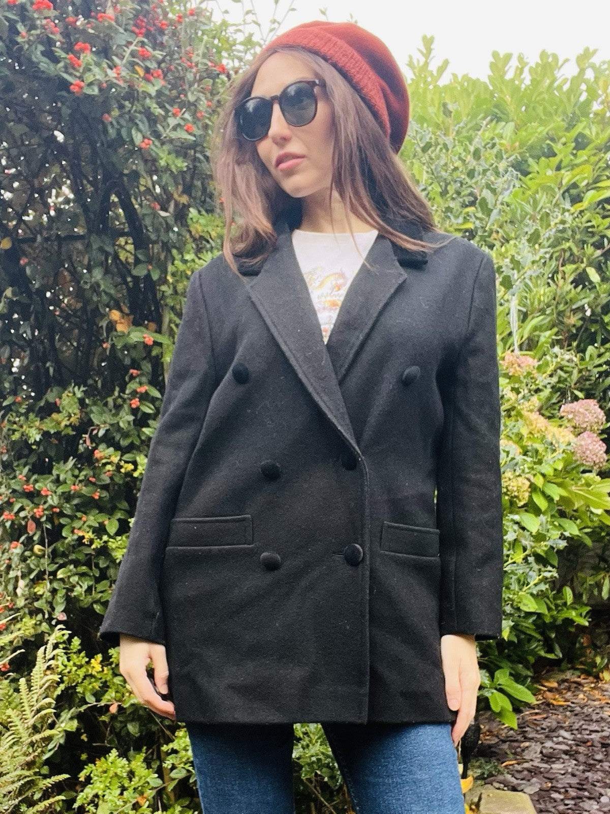 Vintage 70s Winter Coat By Etam Warm Black Jacket With Velvet Collar Size 14