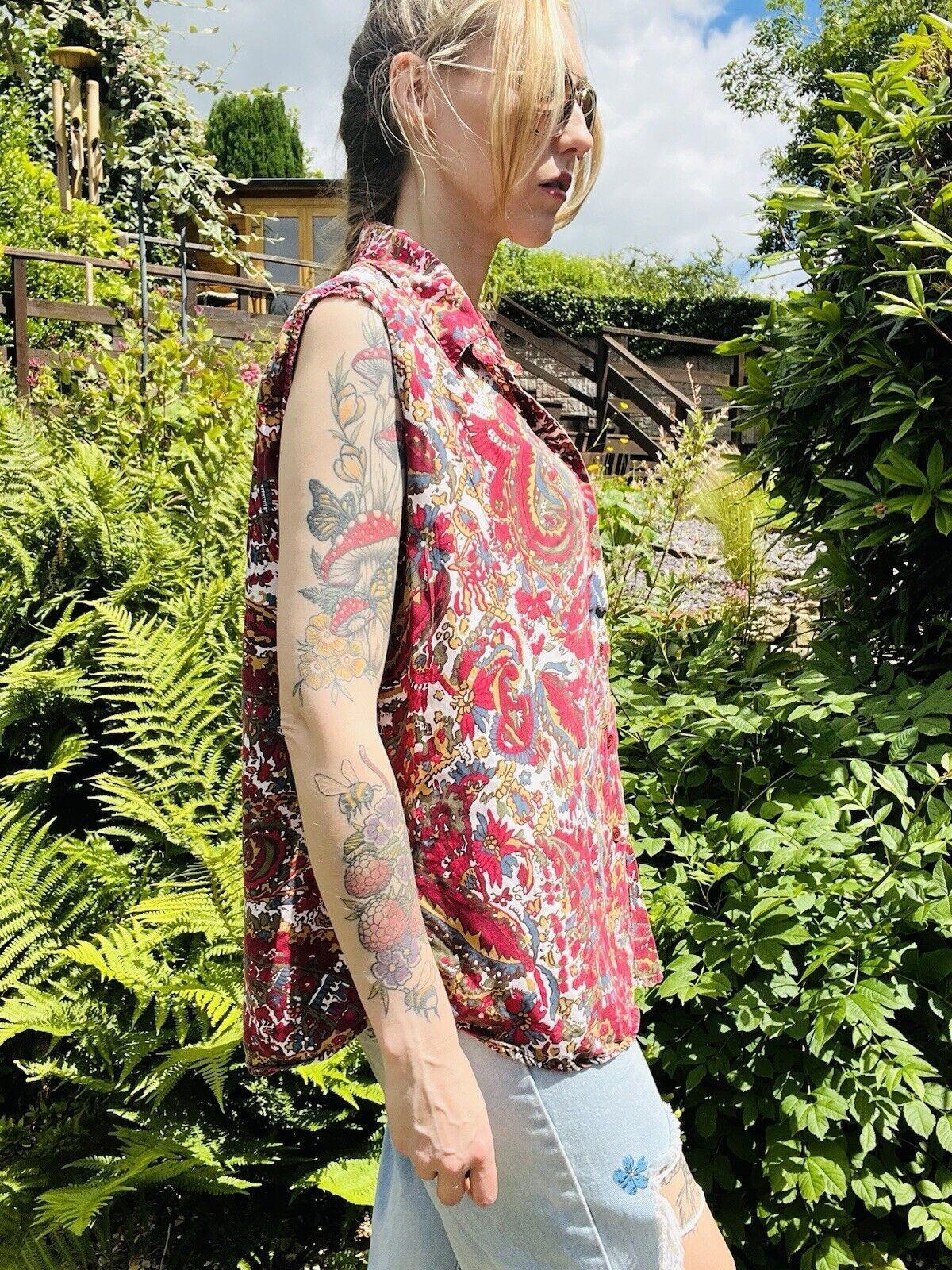 Vintage Y2K Paisley Shirt Hippie boho Sleeveless Blouse By March Landing Size 18