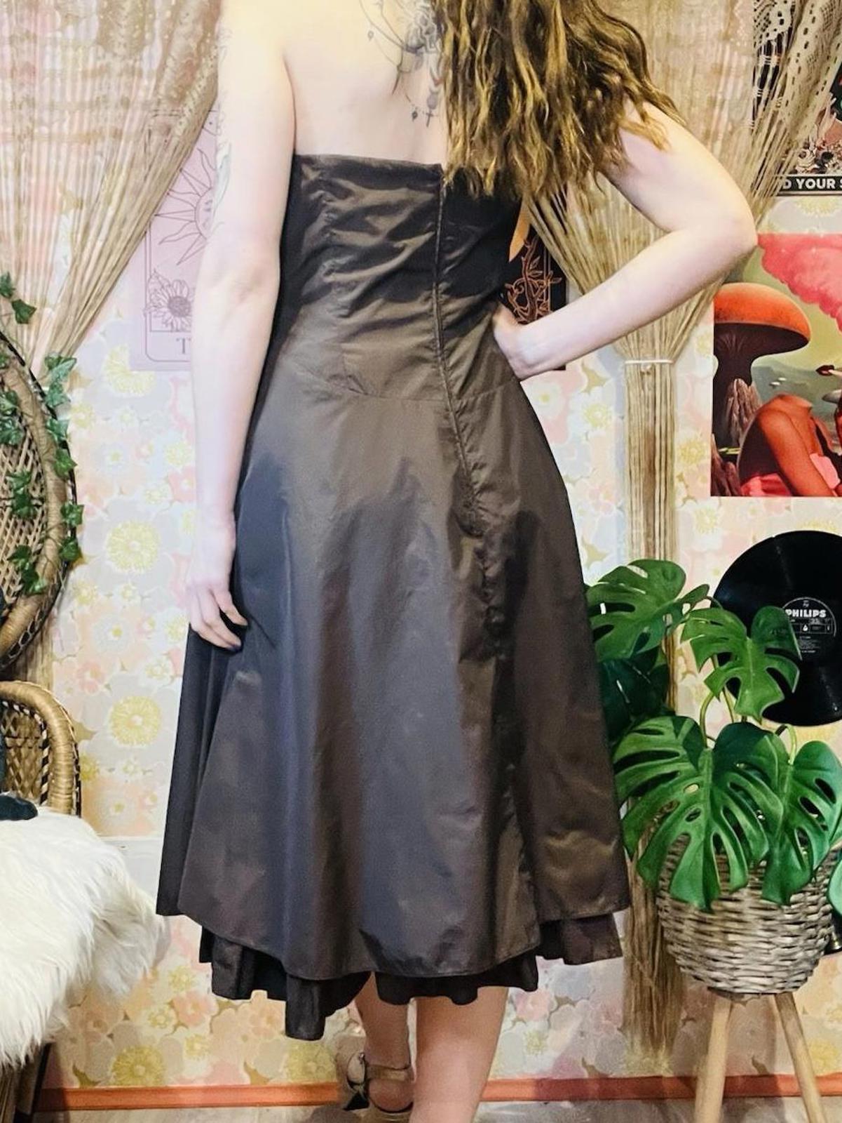 Vintage 1990s Prom Dress 90s Strapless Cocktail Gown Brown Size 14
