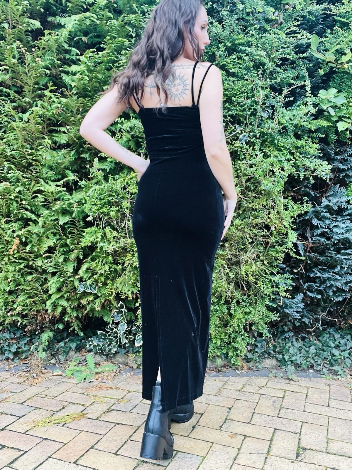 Vintage 1990s Velvet Dress With Fluffy Trim Pencil Wiggle Dress By El-KA 10