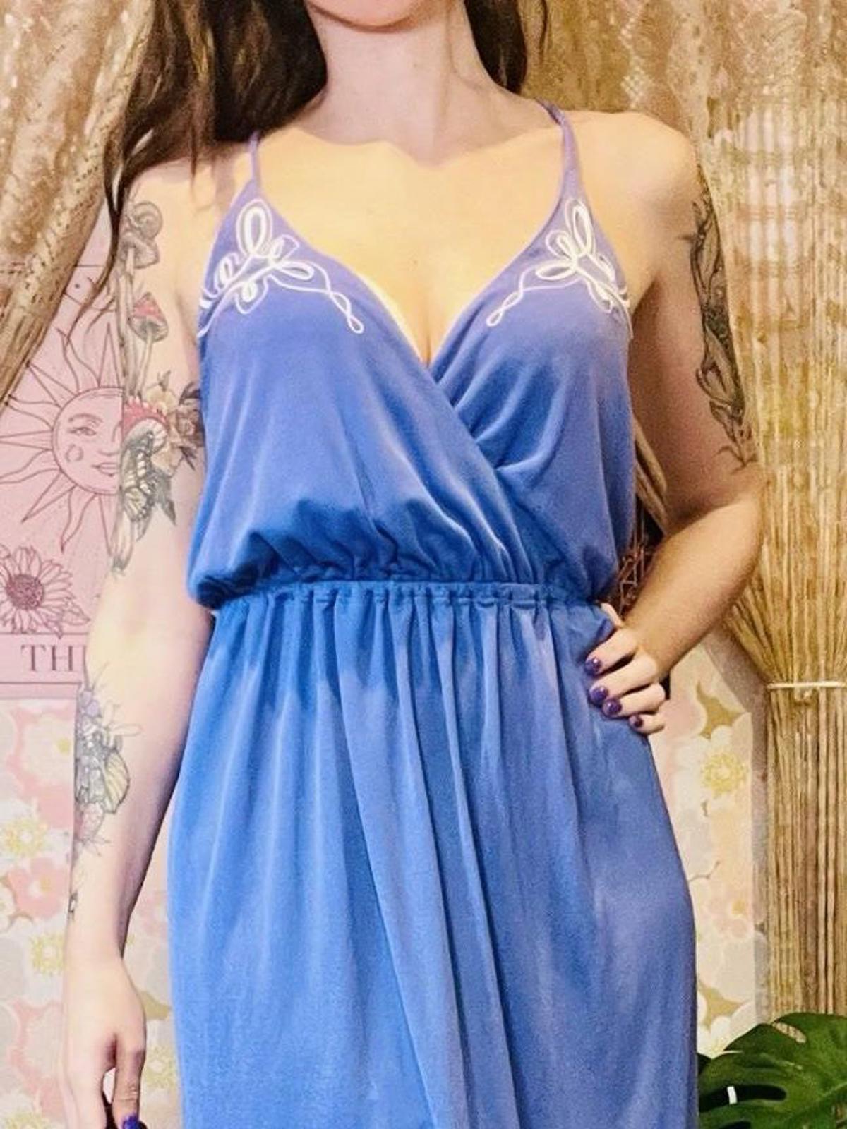 Vintage 1970s Summer Dress By Radley With Embroidered Detail Purple Size 10-12