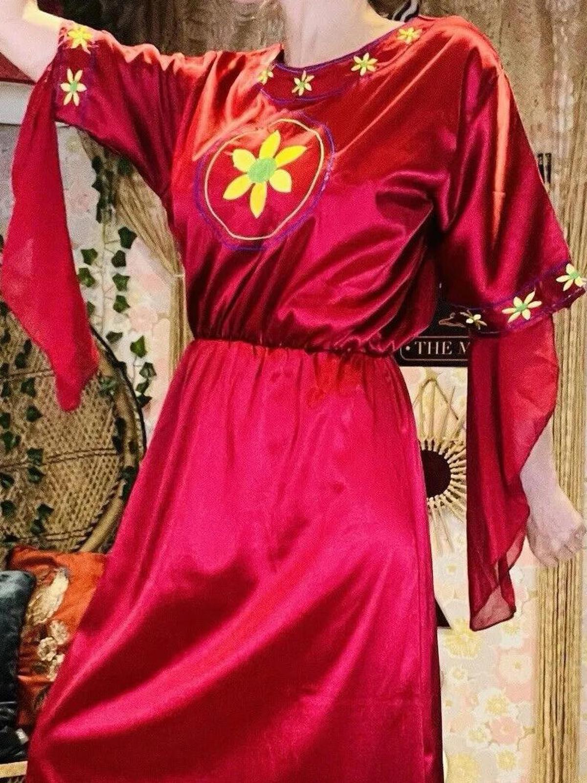 Festival Cosplay Maxi Dress Medieval Wizard Floaty Sleeves Embroidered Red 10