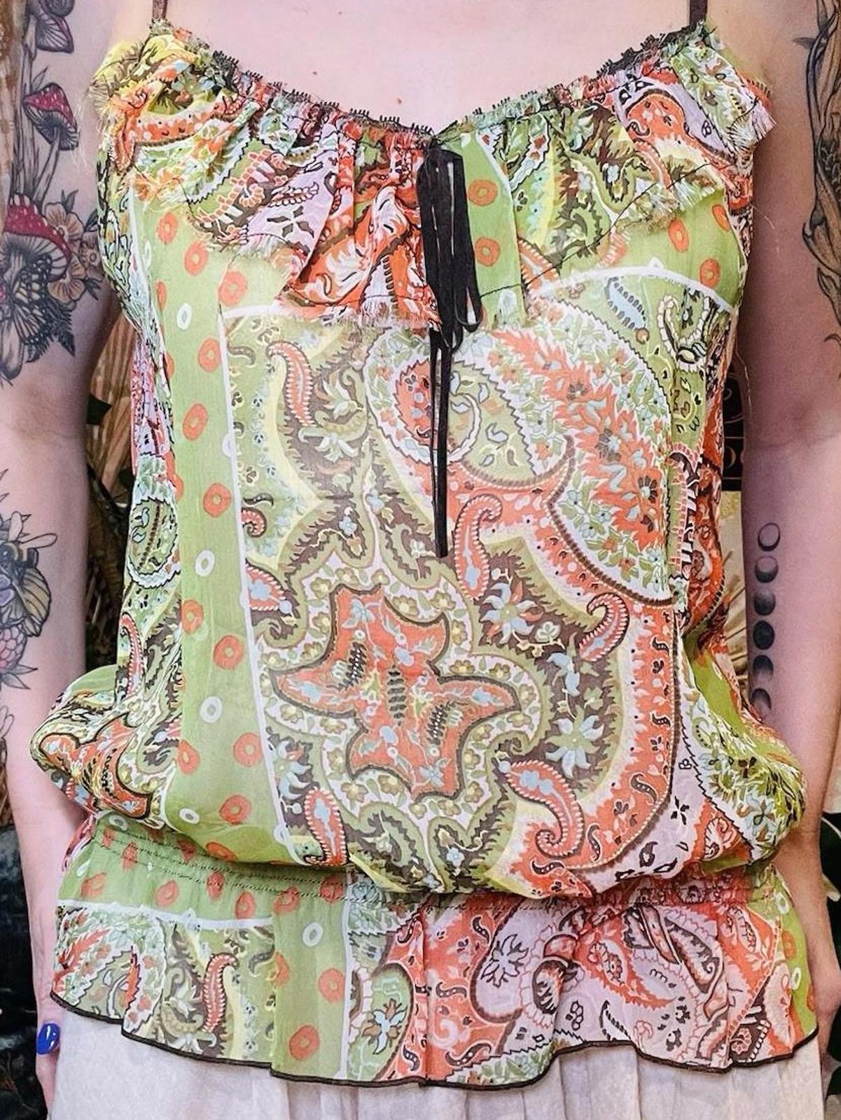 Vintage Y2K Cami Top Sheer Paisley Frilly Vest Top By Morgan Size 14