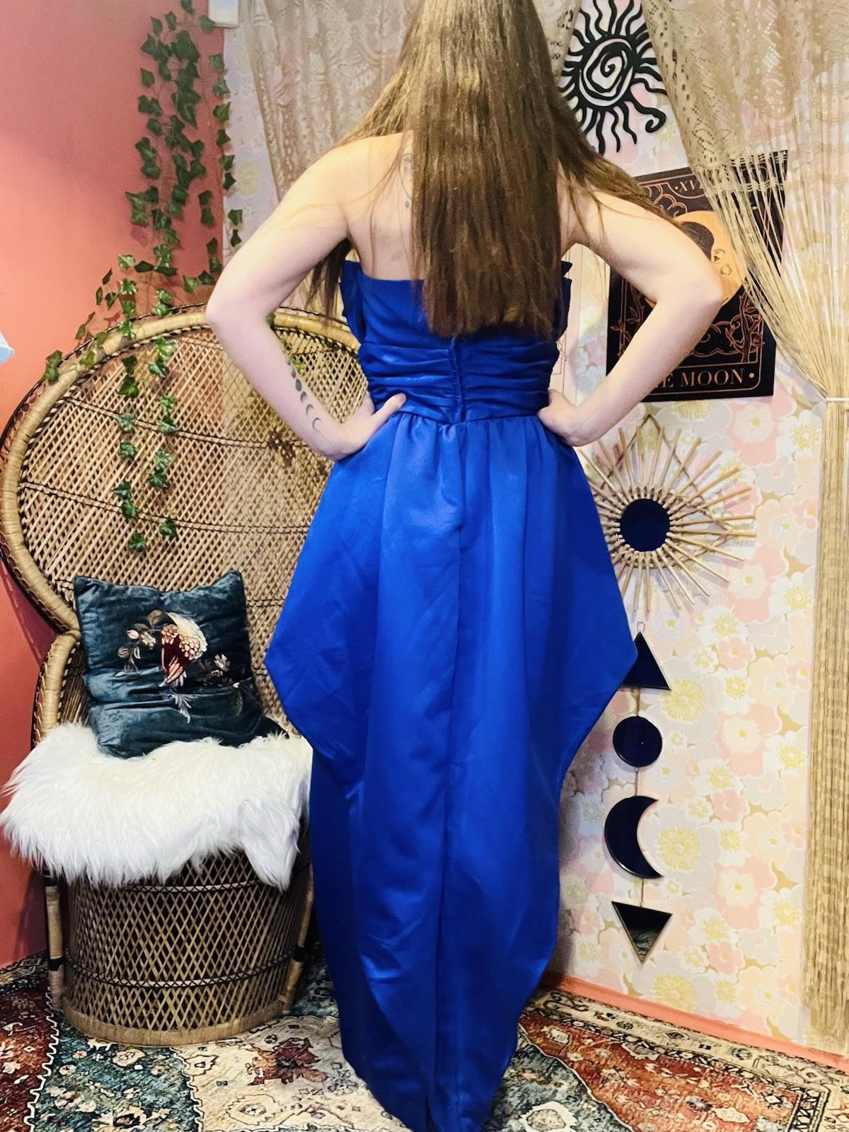Vintage 1980s Designer Dress Purple S 10 By Victor Costa Peplum Avant Garde Gown