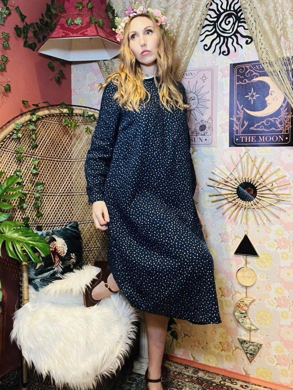 Vintage 1970s Midi Dress By Betty Barclay With Long Sleeves And Lace Collar 8