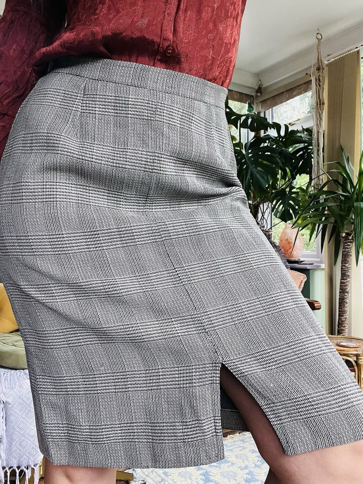 Vintage 1980s Office Skirt, High Waist Midi Length Retro Work Wear Size 12 Wool