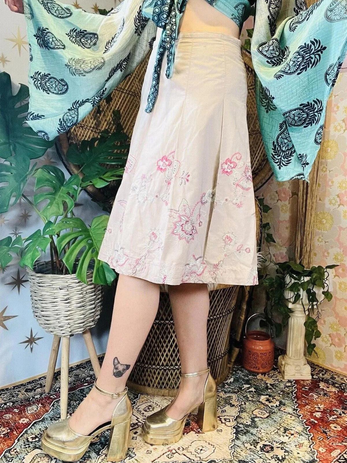 Vintage Y2K Embroidered Skirt By Marks And Spenser Floral Butterfly Fairycore 14