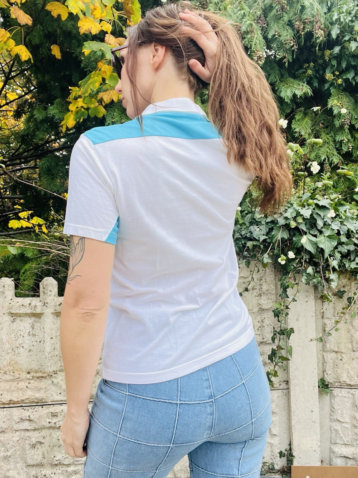 Vintage 90s Puma Tshirt Size 10-12 Retro White And Blue Sports Polo Shirt