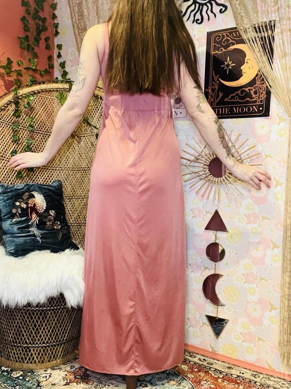 Vintage 1970s Slip Dress Size 10 Pink Retro 70s Slinky Long Cowl Neck  Dress