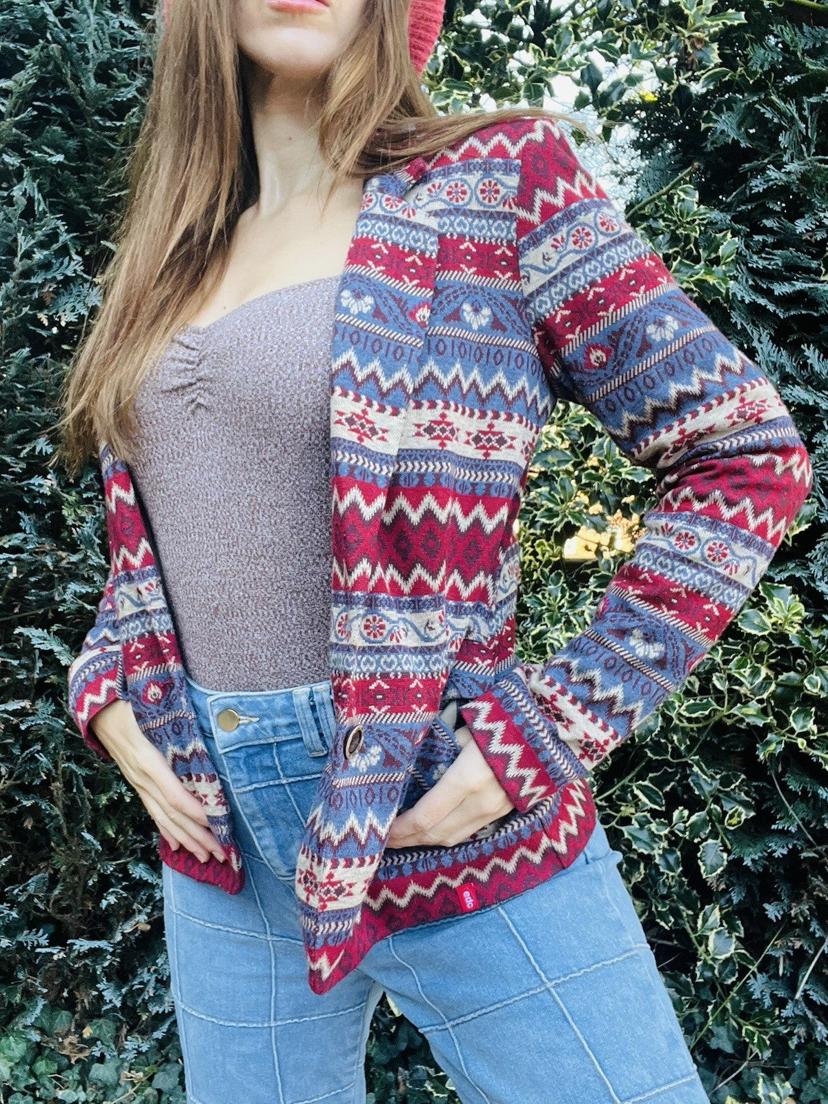 Vintage 1990s fair Isle Jacket Aztec Geometric Cardigan Blazer By Esprit 12