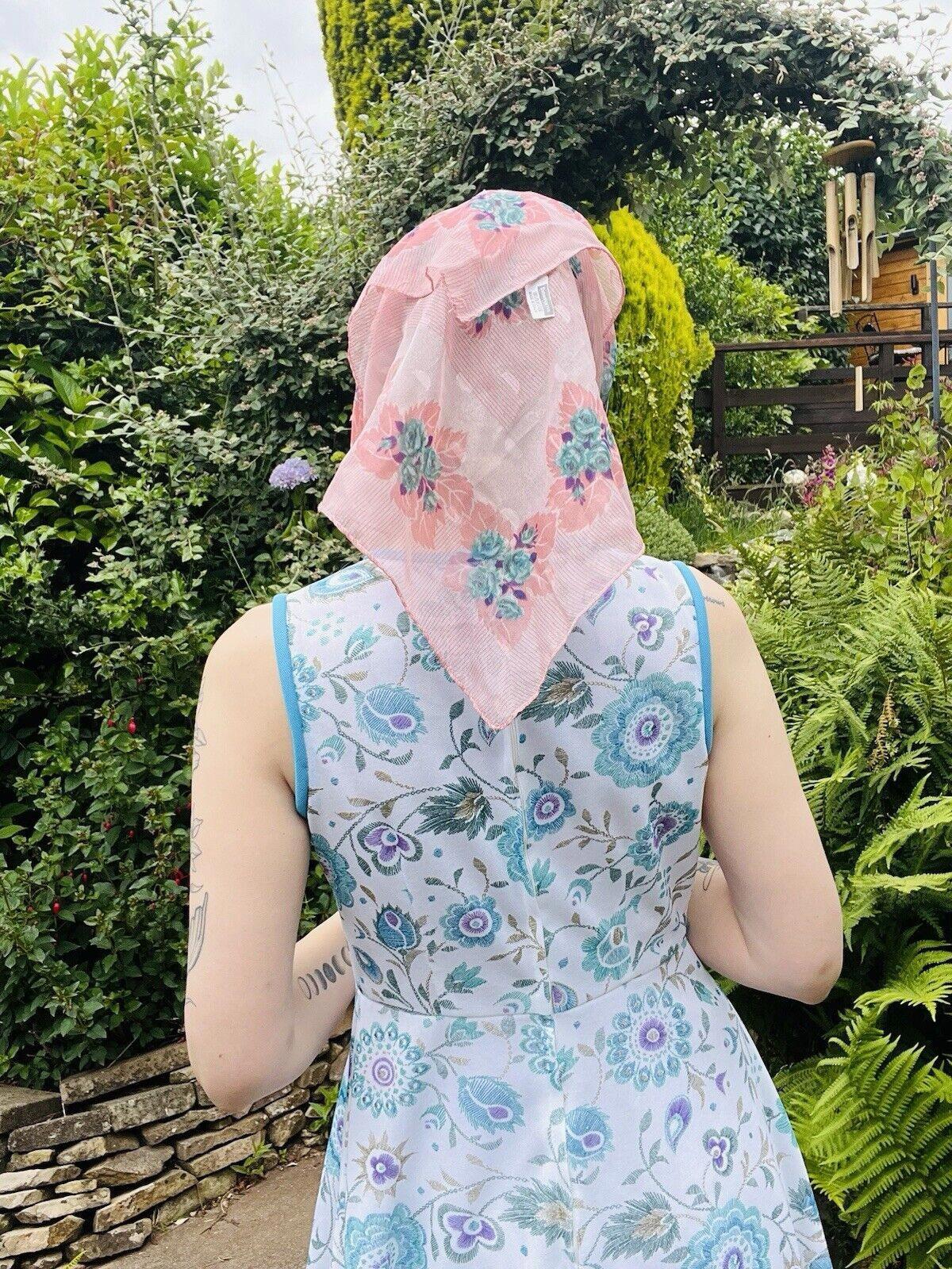 Vintage 1970s Neck Scarf By Debenhams With Sheer Pink Floral Design