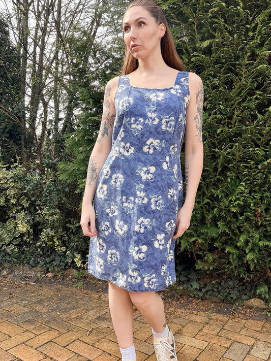Vintage 1990s Summer Dress Cottagecore Whimsical Floral Dress St Michael Blue 12