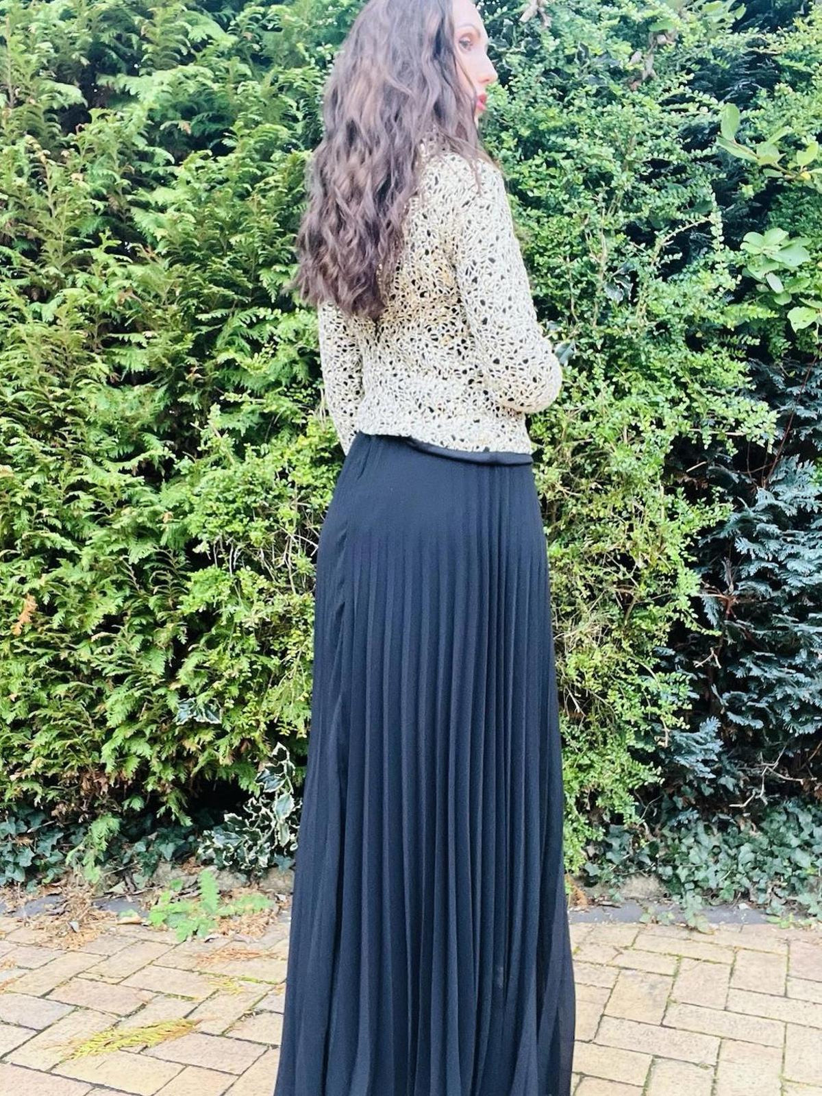 Vintage 1980s Cocktail Dress black size 10 Long Sleeve Sparkly Bodice Pleated