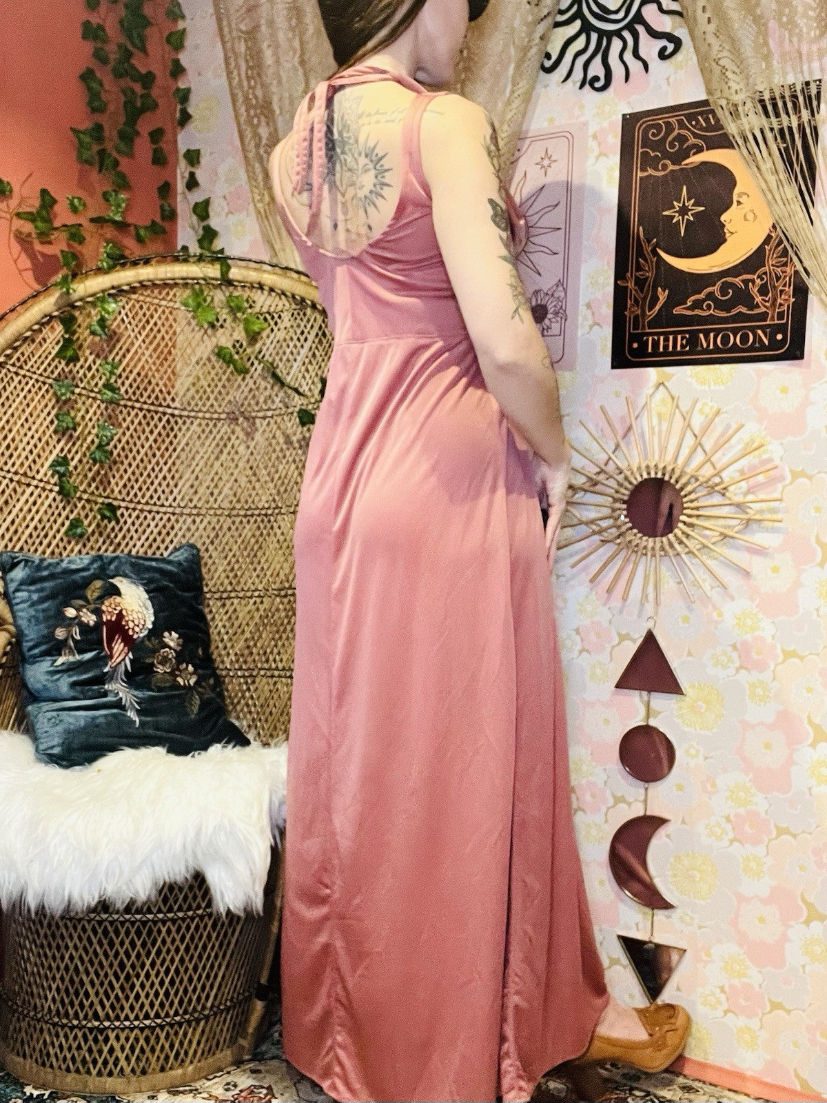 Vintgage 70s Slip Dress Size 10 Pink Retro 1970s Slinky Long Cowl Neck  Dress