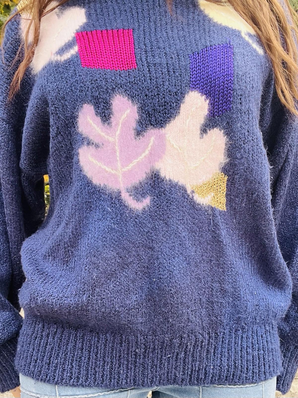 Vintage 80s Jumper size L Blue By Golden Gate Funky Retro Pattern Knit Sweater