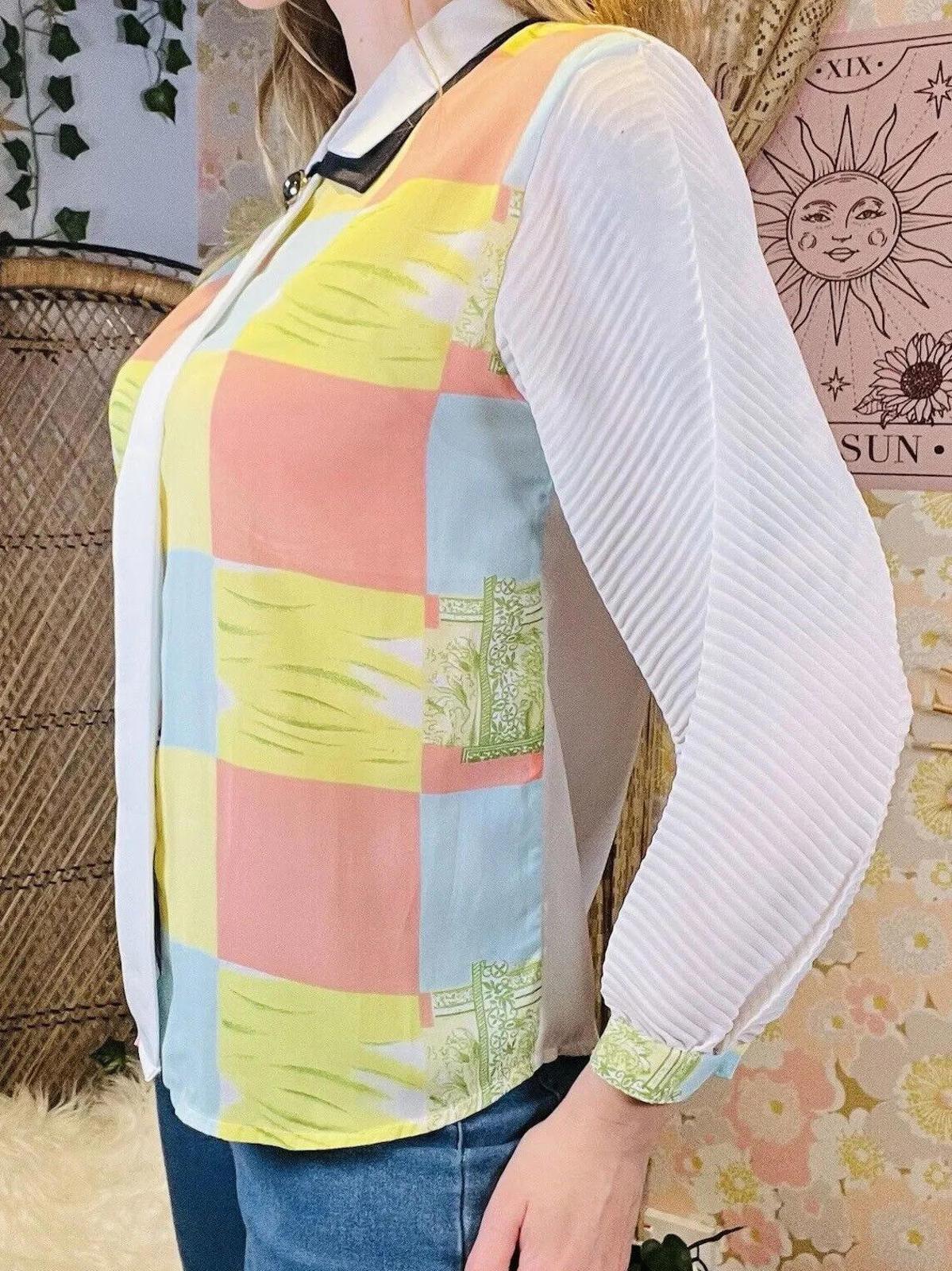 Vintage 1980s Abstract Shirt With Double Collar And Bold Block Print Size 14