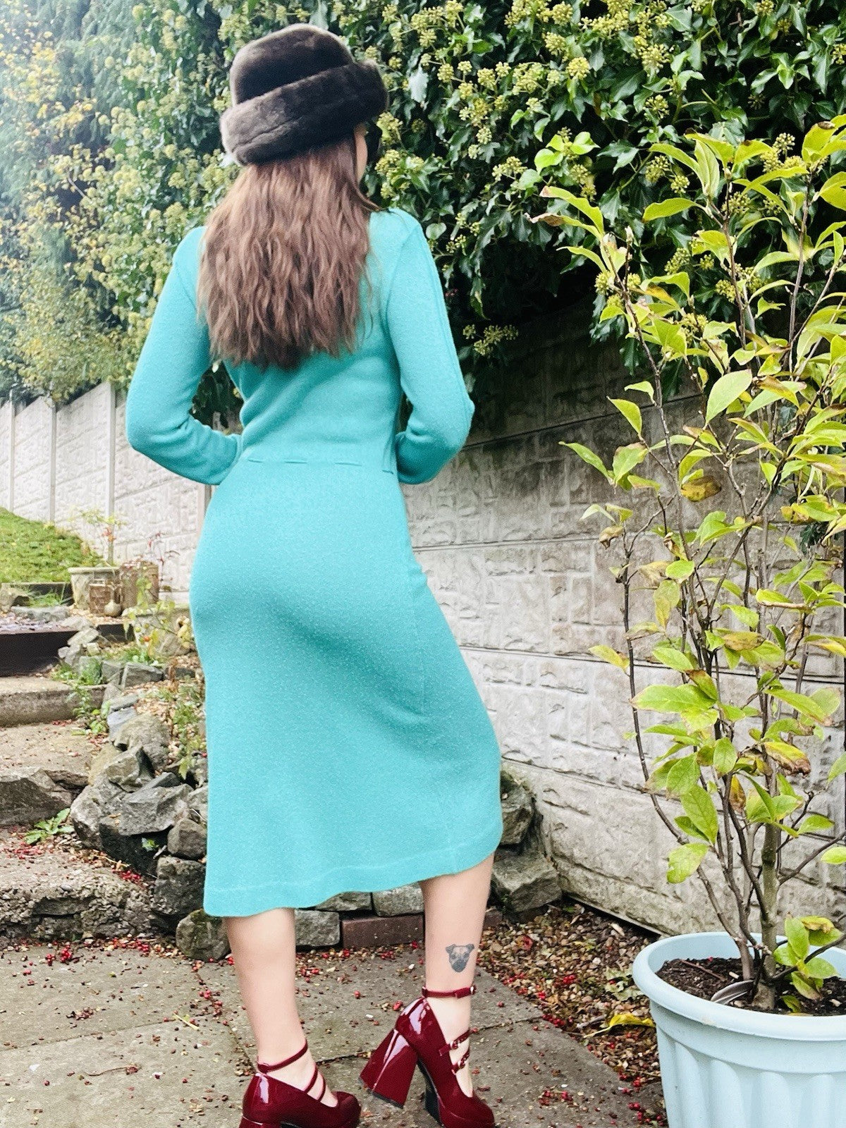 1960s Vintage Knitted Dress Green Size 6 8 10 Tricoville Retro Knit Jumper Dress