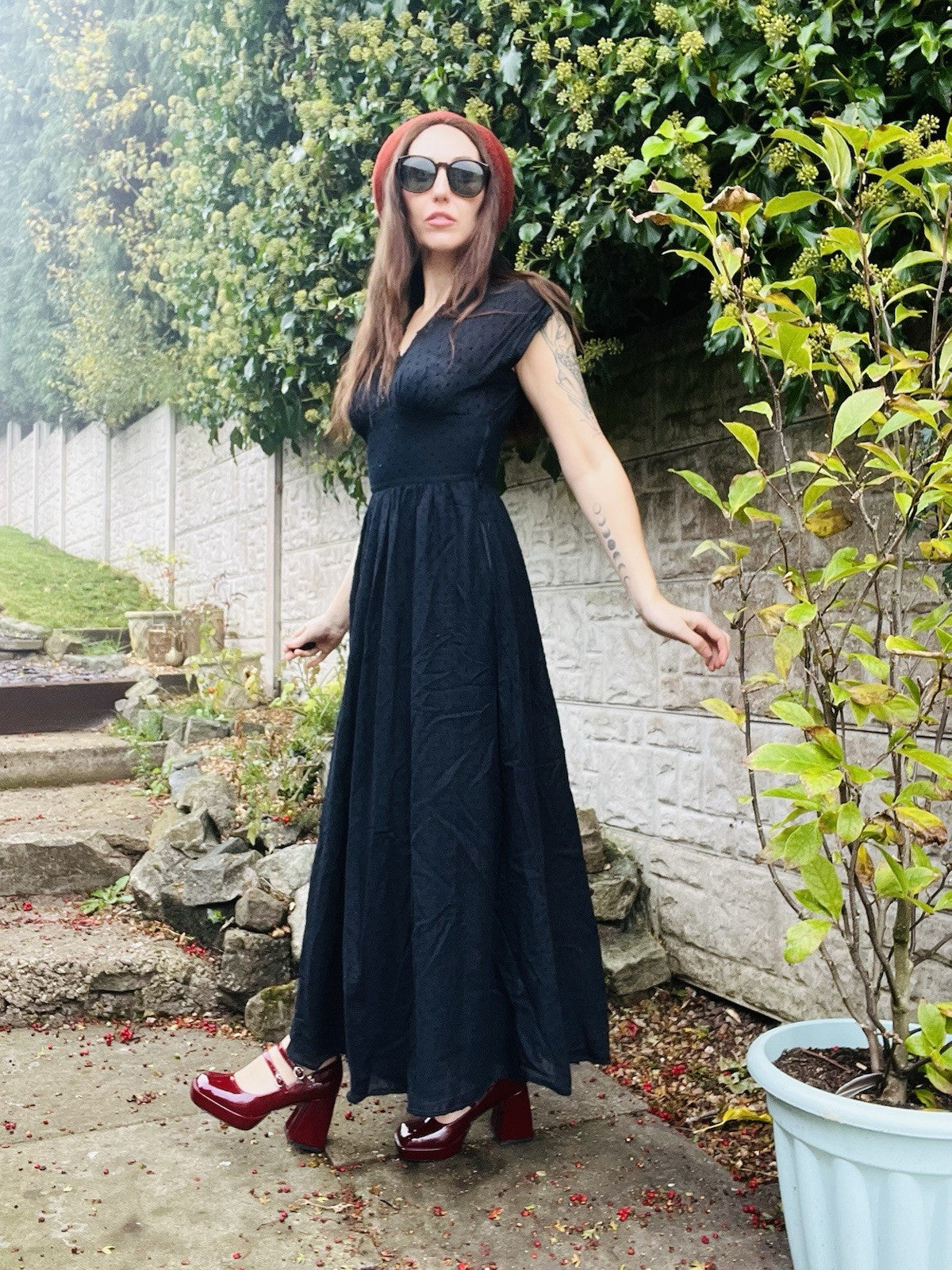 Vintage 70s Long Dress Black Size 10 By Elknot Whimsigoth Boho Goth Ankle Length
