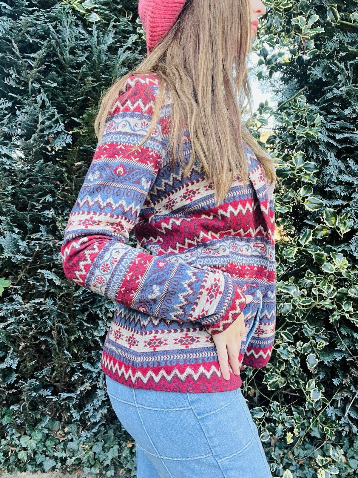 Vintage 1990s fair Isle Jacket Aztec Geometric Cardigan Blazer By Esprit 12