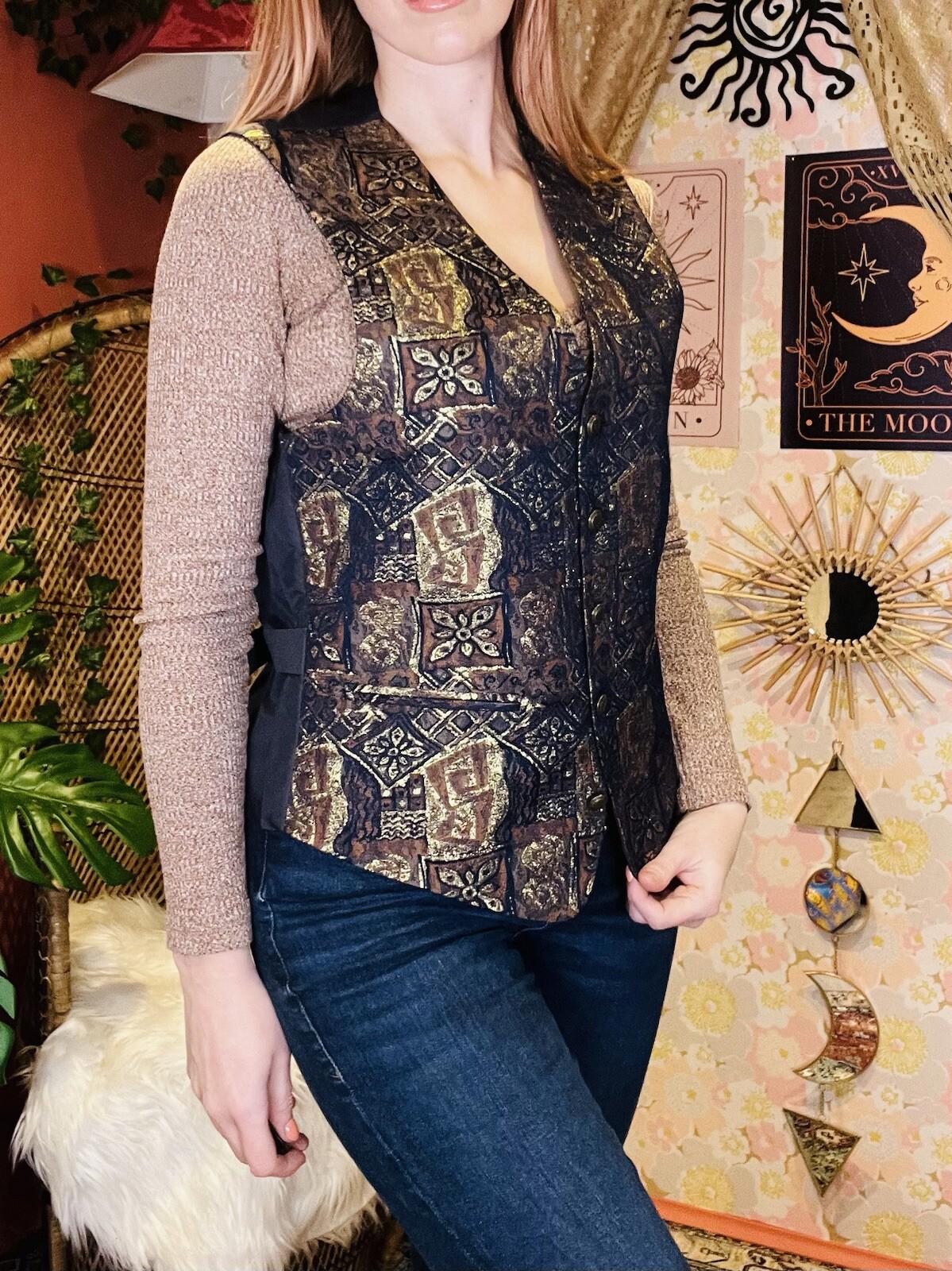 Vintage 1990s Waistcoat By Angelo Litrico Tapestry Style Button Front Vest M 14
