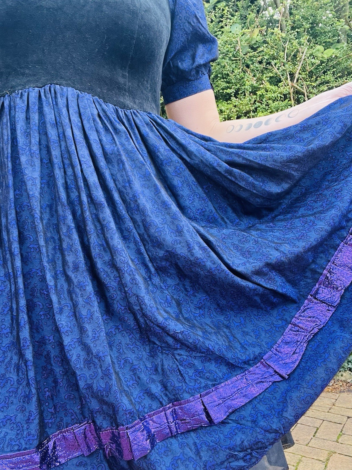 Vintage 1990s Frilly Dress, Velvet Bodice Cotton Skirts Puff Sleeves, Purple 6-8