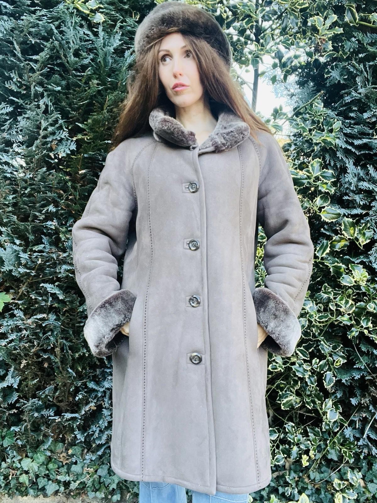 Warm Winter Afghan Coat, Faux Fur Lines Shearling, Embroidered  Jacket Grey 16