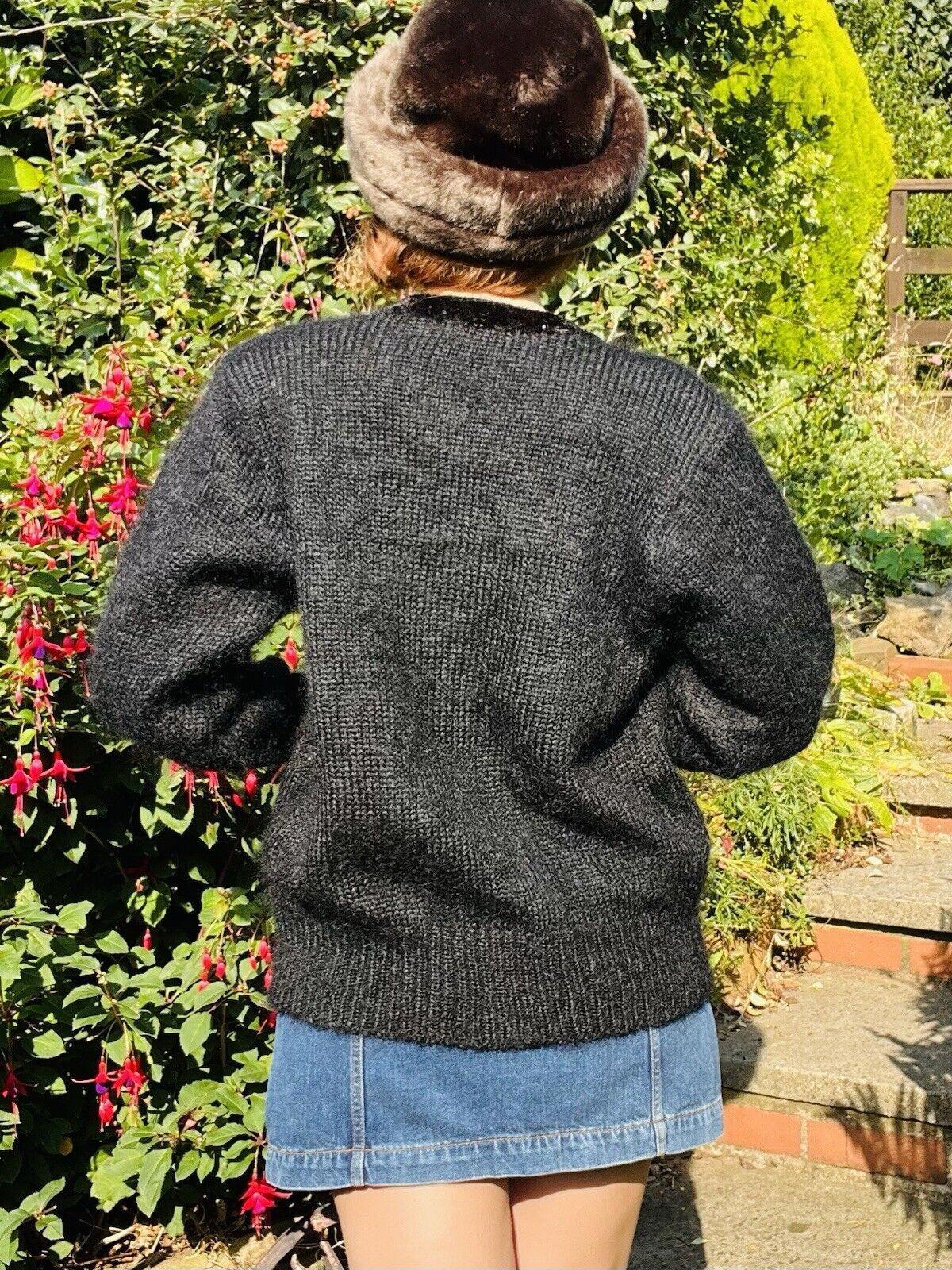 Vintage 1980s Retro Cardigan Fluffy Woolly Knit 1980s Warm Winter Cardigan 12 14